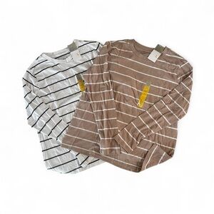 Primark Women's Long Sleeve Tees - White and Tan Stripes